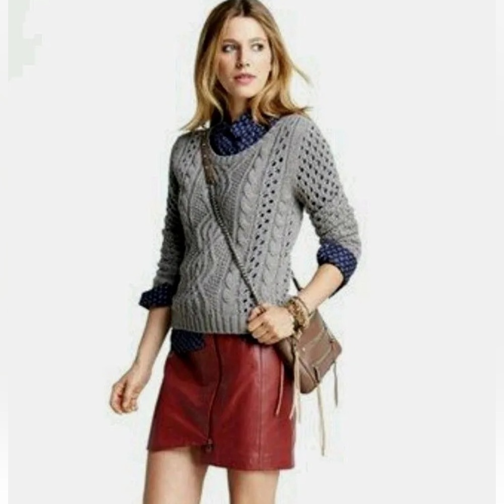 Leith Rosewood Red Genuine Leather Wrap Skirt Full Zip Lined Size 8 Red color